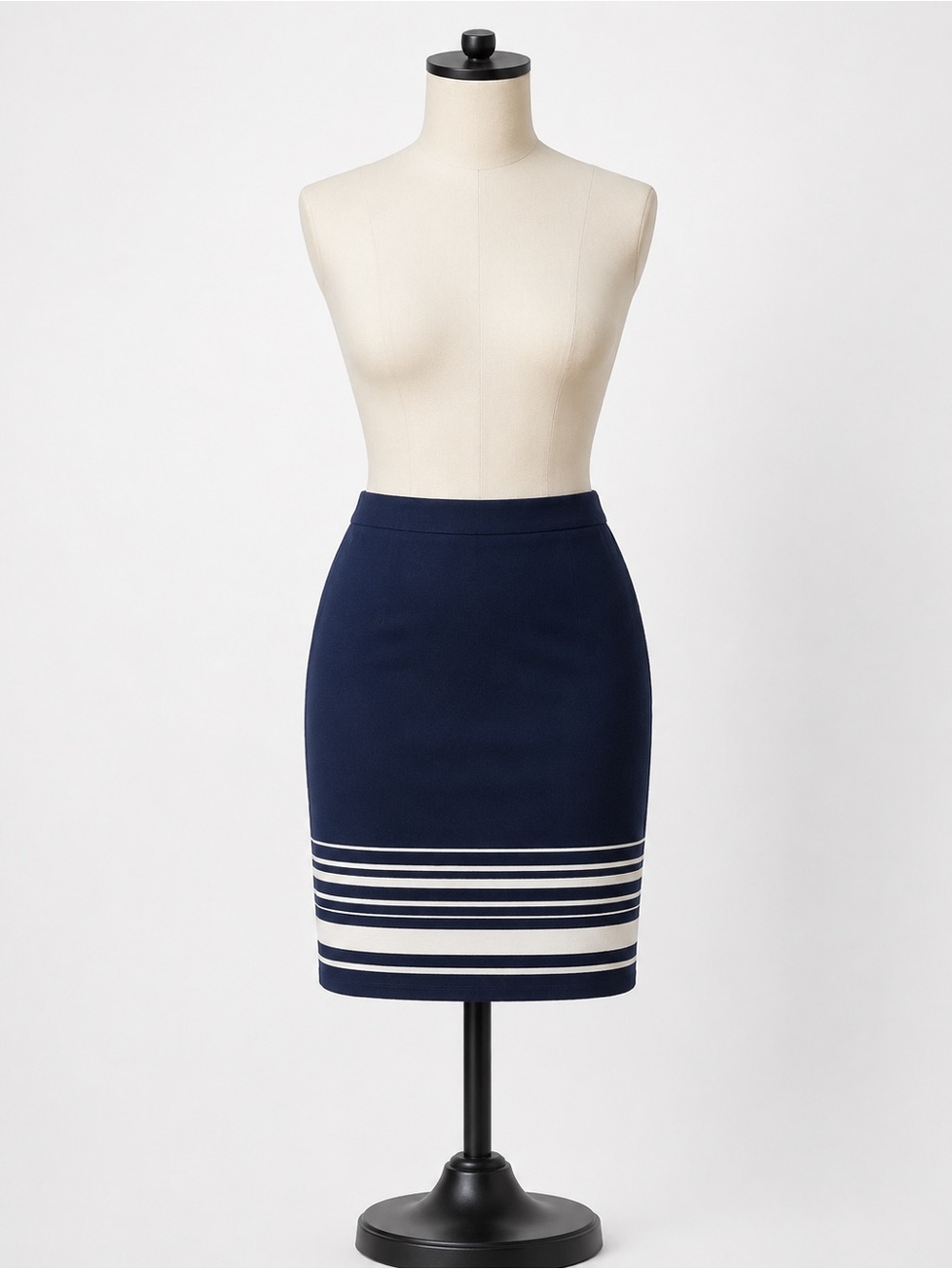 Max Studio Navy Pencil Skirt with White Stripes
